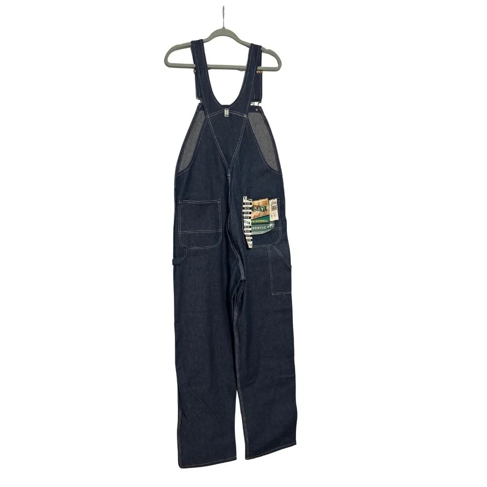 Vintage Key Denim Bib Overalls NWT 34x34 Carpenter‎ Workwear USA Cotton